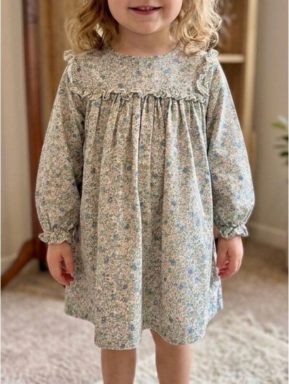 Anvy Kids 3T Floral Cotton Long Sleeve Dress